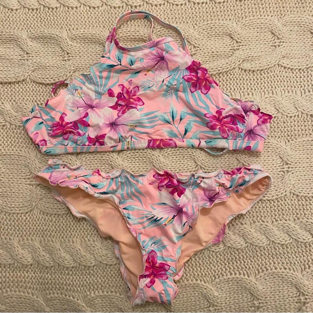 ARDENE PINK FLORAL HALTER SWIM SET BIKINI
